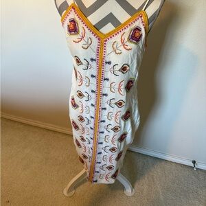 Anthropologie White Midi Dress with Colorful Embroidery